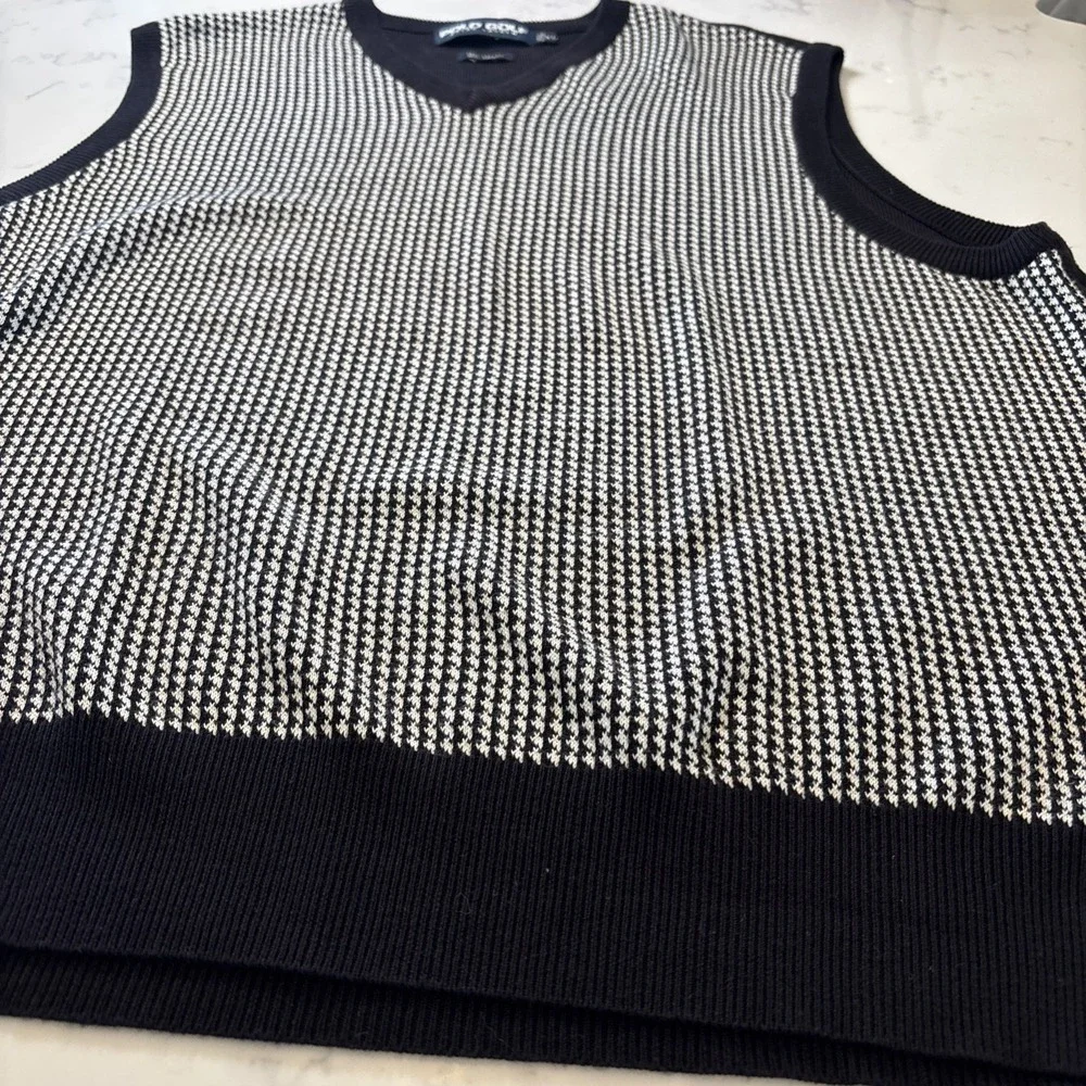 Ralph Lauren Polo Golf Sweater Vest Cotton Houndstooth Black‎ White Grandpa XL